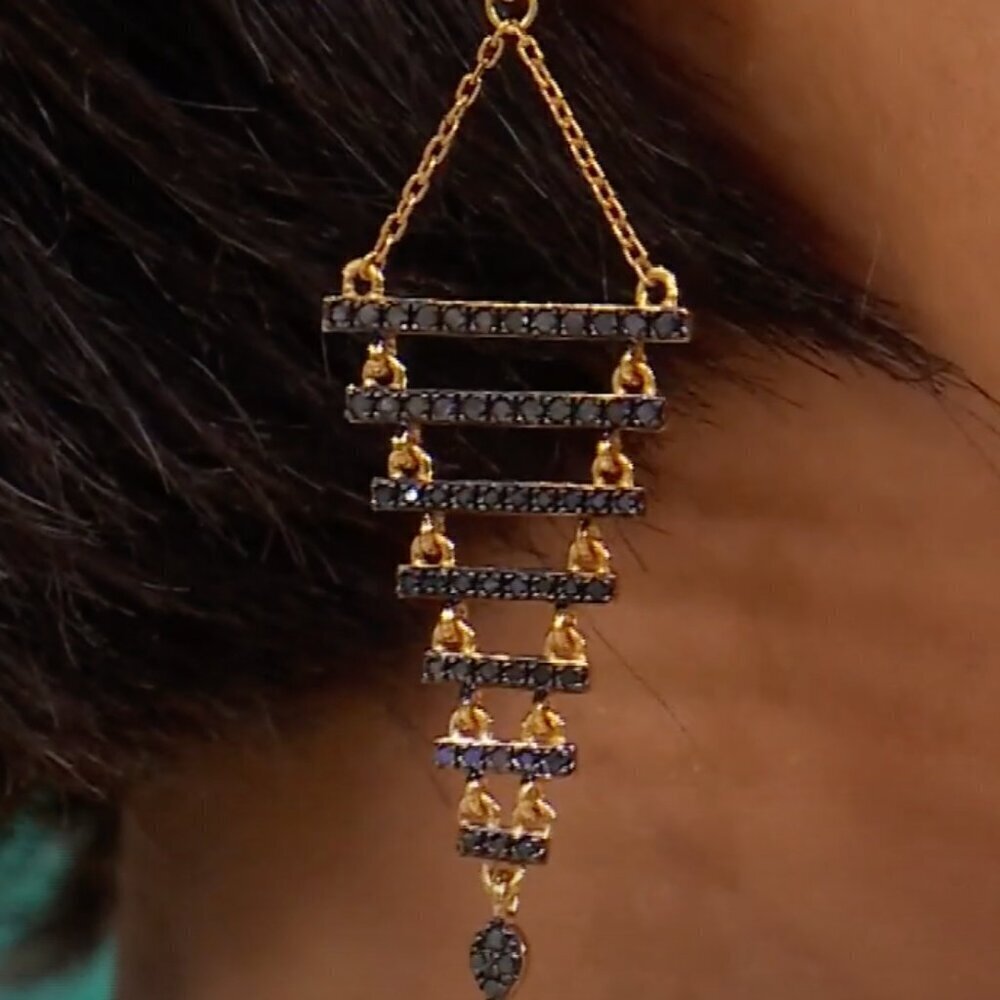 Rarities Carol Brodie 3/4ctw BLACK DIAMOND Gold Plated Silver Drop Earrings NWT - Picture 5 of 15